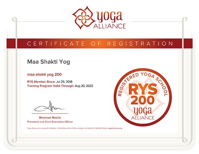 yoga alliance registered certificate